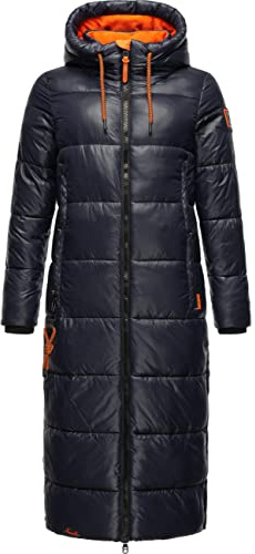 Navahoo Damen warmer Winter Steppmantel mit Kapuze Schmuseengel Navy Gr. L