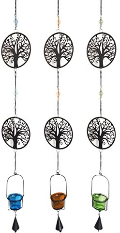 Origen Home Decor Lot de 3 pendentifs Arbre Vie Décoration | Vases Et Bougeoir Noir 105 x 6 x 13 cm