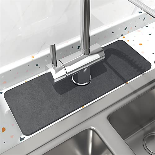 VasedGins Spritzschutz für Waschbecken, saugfähige Abtropfmatte mit Gummi-Rückseite für Küche und Badezimmer (schwarz, 2 Stück)