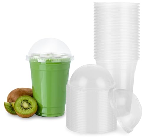 GOYADA 100 PCS 16oz Smoothie Cups with Dome Lids, Plastic Cups with Lids, Frappe Cups Reusable Milkshake Cups with Dome Lids for Smoothies, Milkshakes, Iced Coffee
