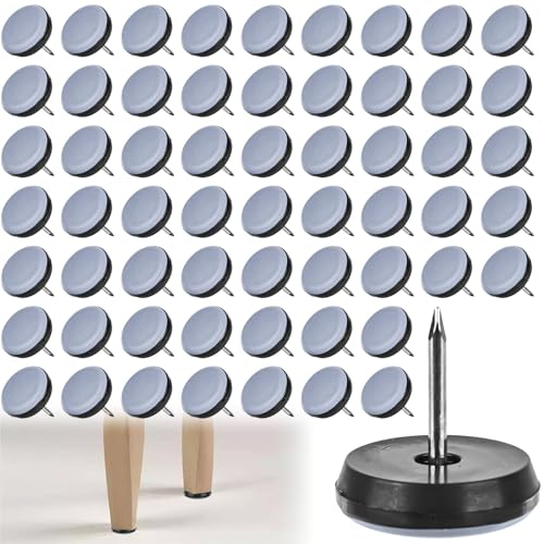 Sylanda 60 Stück Möbelgleiter, 22 mm, Teflongleiter, Rund, Schwarz, Polytetrafluorethylen (PTFE), Nail-On, für Holz, Laminat, Vinyl, Fliese