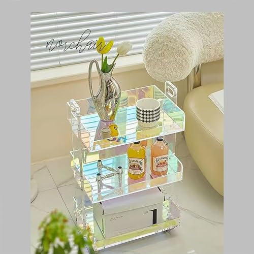 CuCummoo 40 * 26 * 63cm DREI Ebenen Beistelltisch, Sofatisch mit Rollen, Schmaler Fahrbarer Tisch,Mobiler Kaffeetisch, für Wohnzimmer Arbeitszimmer Büro Konferenzraum Café Bibliothek, Acryl Bunt