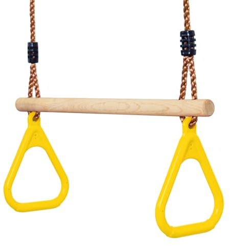 Leogreen Kinder Holz Trapeze Schaukel mit Kunststoff Turnringe, Aufhängen belastbar bis 150KG, Schaukel Outdoor Kinder, Kinderholz Trapeze Schaukel für Garten Indoor Outdoor, Gelb