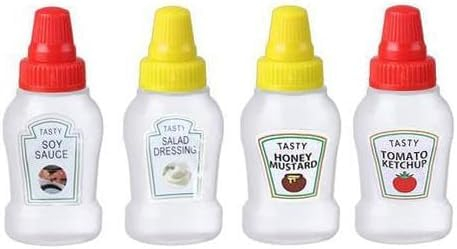 4 Stück Mini-Flaschen, Mini-Ketchup-Flasche, Maggi-Flasche, Gewürzflaschen, Soßenflasche, Mini-Salzstreuer für unterwegs, für heiße Soße, Grillsauce, Olivenöl, Ketchup, Mayonnaise