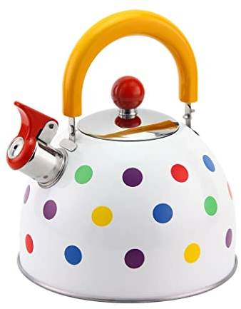 Hervidor de agua con silbato de inducción de Gas de acero inoxidable con mango plegable pintado con puntos bonitos