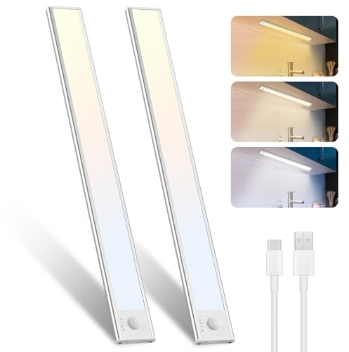 libtit Reglette Led Cuisine, 30cm Sans Fil Lumic Lampe Detecteur de Mouvement, 3000K/4000K/6500K Modes de Couleur, Rechargeable Lampe de Placard Interieur Pour Armoire, Escalier, Couloir