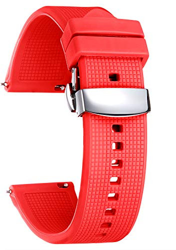 BINLUN Silikon Uhrenarmband Schnellverschluss Gummi Uhrenarmbänder für Herren Damen Kautschuk Smartwatch Armband Sport Uhrenband Ersatzarmband mit Faltschließe (24mm, Rot)