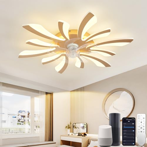 YUNLONG Smart Lampadario con Ventilatore da Soffitto, WiFi Plafoniera con Ventilatore Compatibile con Alexa Google Home, Lampada con Ventola Techo per Camera da letto, Cucina, Oro
