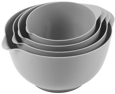 BoxedHome Grey Mixing Bowl Set Plastic Salad Bowl Non-Slip Stackable Serving Bowls for Kitchen 4-Piece Mixing Bowl Set