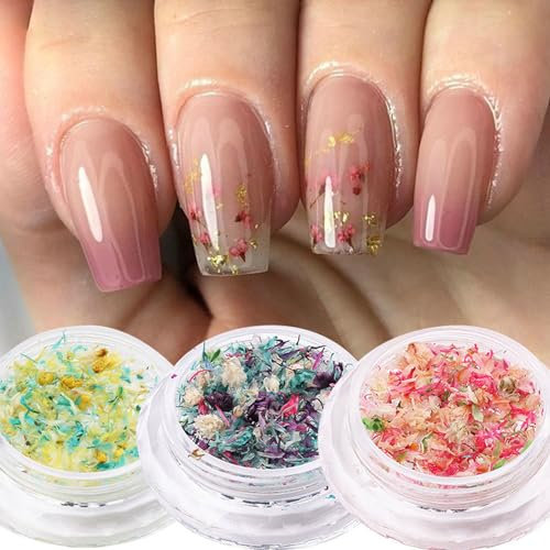 3 getrocknete Blumen für Nägel,Nail Art Aufkleber trockene Blumen Kit getrocknete Blumen Zubehör Set DIY Nageldekoration