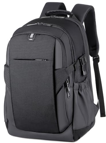 New front Herren Extra Groß Rucksack 20-35L backpack Wasserdicht Daypack stoßfest Laptoptasche Business Reisen Schulrucksack Urlaub Uni Geschenk, Schwarz 02