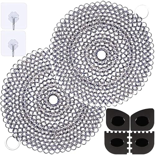 Ringreiniger Dutch Oven, 2 Stück Gusseisen Reiniger aus 316 Edelstahl Reinigungsset mit Schaber, Dutch Oven Zubehör zum Reinigen Grillpfannen oder Woks