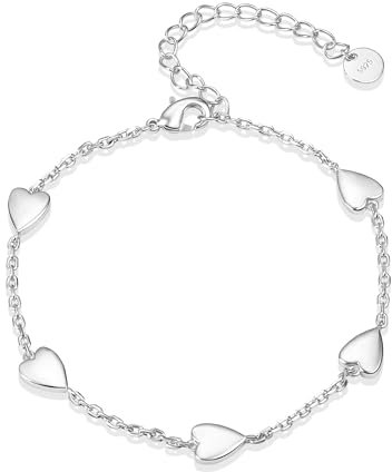 ASH'S CHOICE 925 Sterling Silber Armband Herz Damen, Sterling Silber Kette Herz Damen, Verstellbar Armbänder Silber Herz Armkette Armreif Sterling Silber Armband Damen Frauen Freundin Mama