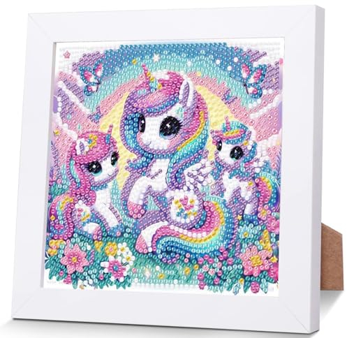 5D Diamond Painting Enfant Licorne-DIY Kit de Peinture Diamant avec Cadre en Bois-Art Créatif pour Décoration Murale et Cadeaux cadeau d'anniversair-Peinture Diamant pour Filles et Garçons (15*15CM)