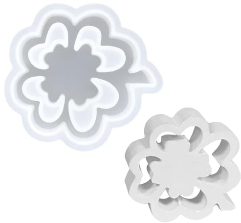 Homirty Gießformen Silikon Gipsformen zum Gießen, Vierblättriges Kleeblatt Silikonformen, Klee-Silikonform Gießform Giessform, 3D Silikonform Vierblättriges für Sojawachs Kerzen, Seife, Gips