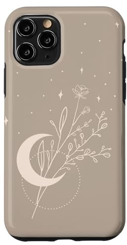 iPhone 11 Pro Boho Moon Wildflower Floral on Beige Background Case