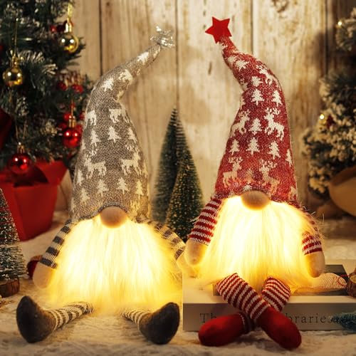 ZQEJEFD Weihnachten Deko Wichtel 50cm Hoch, 2 Stück Weihnachtswichtel Figuren Klein LED, Schwedischen Weihnachtsmann, Weihnachtsdeko Amerikanisch,Zwerg Geschenke für Kinder Familie Weihnachten Freunde