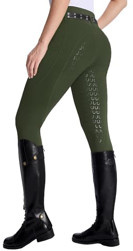 DMVOD Pantalon d'équitation Femme Taille Haute Stretch Leggings Équitation Silicone Antidérapant Intégral avec Poche Zippée et Passants de Ceinture