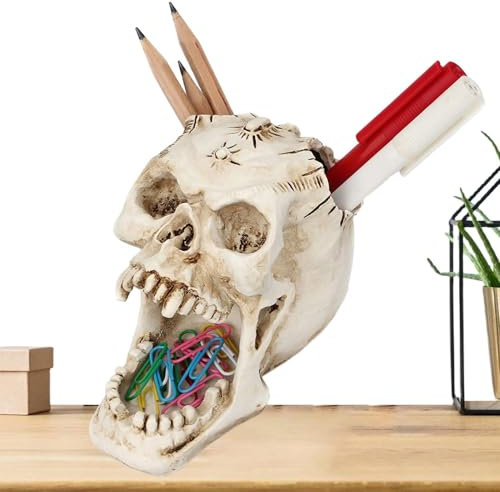 Qutalmi Porte-stylo crâne, organisateur de stylos,Organisateur de pinceaux de maquillage Pot à crayons crâne | Décorations gothiques effrayantes, porte-clés tête de mort, décor pour bonbons ou