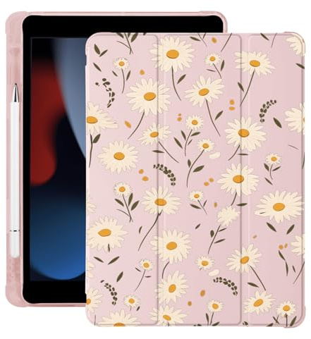 Niedliche Gänseblümchen Blume für iPad Air 11 Zoll Hülle M2 2024 (6th Generation) mit Stifthalter, Auto Sleep/Wake, Rosa Leder Soft TPU Back Cover