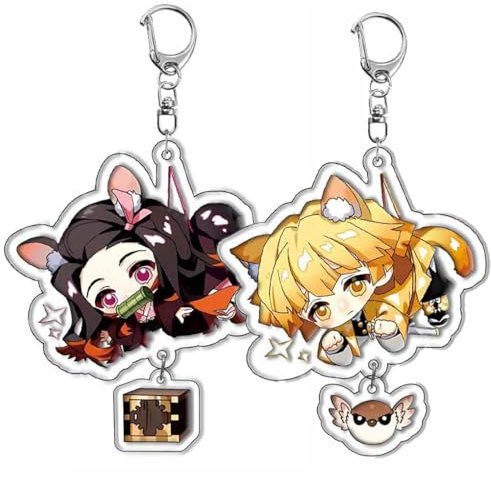2 Pcs Kimetsus No Niedlich Schlüsselanhänger Anime Figur Nezuko Mitsuri Cosplay Zubehör Ghost Killing Acryl Anhänger Auto Deko (Mehrfarbig-6)