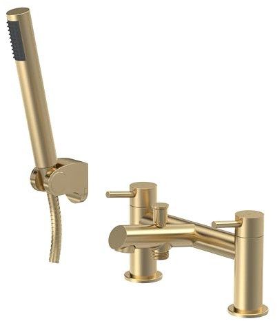 Round Minimalist Bath Shower Mixer Tap with Shower Kit - Brushed Brass - Balterley