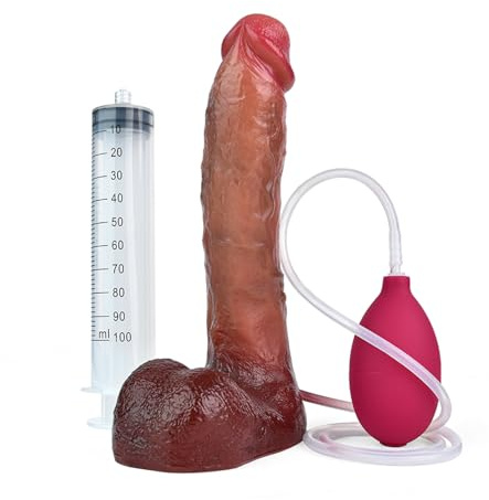 Soarvlorfy Silikon Weich Spritz Dildo mit Sperma spritzfunktion Wassersprühfunktion, Realistischer Echte Penis mit Venen und Hoden Riesen Anal Plug Erotik Extrem Sex Spielzeug für Paare,Flesh,21.5CM