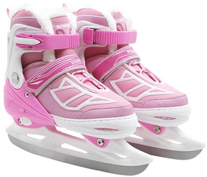 Hockey Schlittschuh für Mädchen und Jungen Edelstahlkufe | Optimaler Halt & bequemer Komfort Eislaufschuhe mit Schnellschnürsystem & Push-Lock-Schnalle In 4 Größen verstellbar (Farbe: Rosa,Blau)