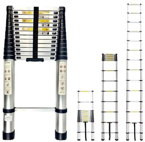 RYDR 5.4M Portable Telescopic Ladder, Multi-Purpose Extendable Ladders with Non-Slip Feet, Adjustable Height Folding Step for Roof Attic Caravans Loft (5.4 Metre)