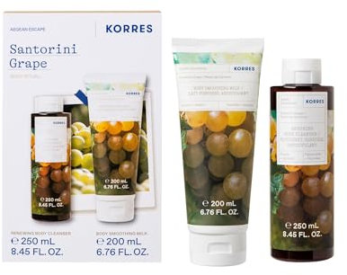 KORRES Körperpflege Vorteilsset Santorini Grape für Damen und Herren, Duschgel 200 ml und Bodymilk 250 ml, mit leckeren Duft von fruchtigen Trauben, vegan, silikon- und parabenfrei