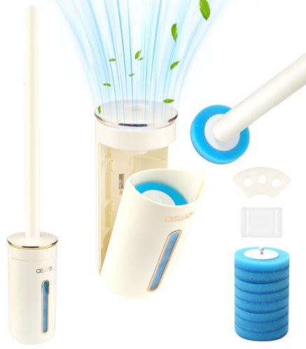 Disposable Toilet Brush, Toilet Brushes & Holders Set with 8 Refill Heads, Wall-Mounted Disposable Toilet Cleaning System, Toilet Brush with Disposable Head & Fresh Scent for Bathroom Cleaning