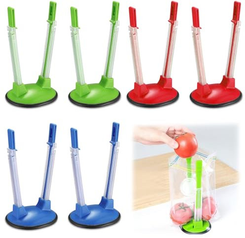 6PCS Baggy Racks, Adjustable Sandwich Bag Stand Holders Reusable Freezer Bags Meal Prep Stand Food Storage Bags Clips Stands Bag Holder Green Dark Blue Red