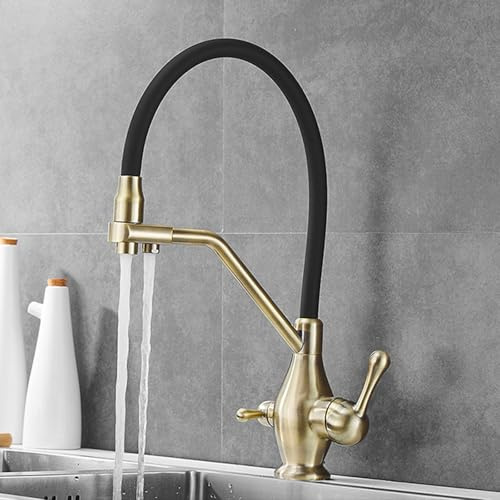 XJTNLB Robinet Cuisine 3 Voies avec Douchette Robinet de Cuisine Rétro Bronze Bec Pivotant A 360 Mitigeur Evier