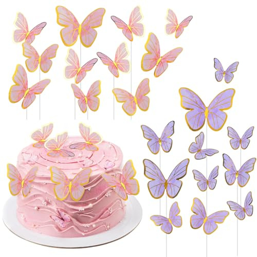 Classicseali 44 Stück Schmetterlinge Torten Deko, Schmetterlinges Rosa Tortendeko, 3D Schmetterlinge für Kuchen Mädchen, Frauengeburtstag, Hochzeit, Party, Babyparty Dekoration