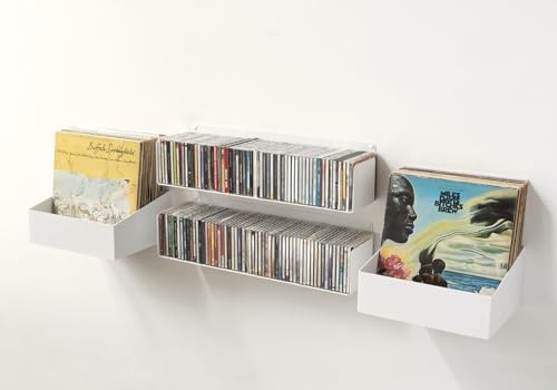 TEEbooks – Wandregale für Vinyl und CD | Unsichtbares Regal aus Stahl Weiß | Design Musikregal für Schallplatten und CDs | Made in Italy | Einfache Wandmontage