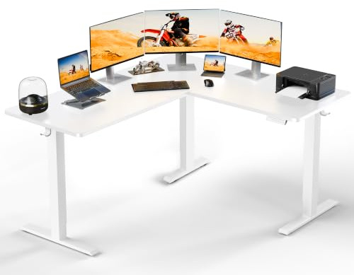 ErGear Eckschreibtisch Höhenverstellbar I Form 160x140cm 4-Speicher | 70–118cm Hub, 2 Haken, 100kg Belastbarkeit, Smart Pannel, Stahlrahmen, Starker Motor