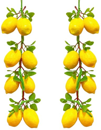 Tuxiaobu Künstliche Zitronenschnüre, künstliche Früchte, Zitronen, hängende Weinreben, Dekorationen für Zuhause, Küche, Dekoration, Fotografie-Requisiten, gelbe Zitronenschnur, 2 Stück