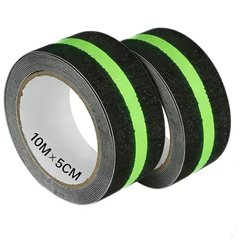 Xiqiggi 2 Pieces 10m × 5cm Cintaadhesiva Antideslizante, Cinta Antideslizante Escaleras de Resplandor en la Oscuridad, Glow in the Dark Tape Autoadhesiva para Interiores y Exteriores Escaleras