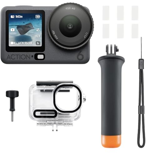 DJI Osmo Action 6 Combo Apnea/Snorkeling, action cam subacquea 8K | Sensore quadrato da 1/1,1″, apertura variabile da f/2,0 a f/4,0, impermeabilità fino a 20 m, doppio schermo touchscreen OLED