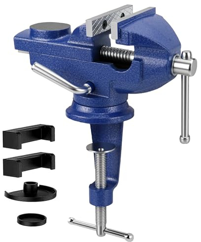 Tornillo de Banco de Trabajo Pequeño Mordaza 70mm Tornillo de Banco Giratorio con Base Giratoria 360°, Acero Fundido, con Protectores de Mordaza