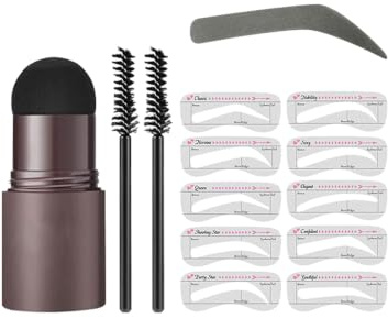Clawrex Wasserdicht Augenbrauenstempel, Augenbrauen Schablone Set, Augenbrauenpuder mit 10 Wiederverwendbares Augenbrauen Schablonen Stempel, Lang Anhaltend Natürlich, Multifunktional (Dunkelgrau)