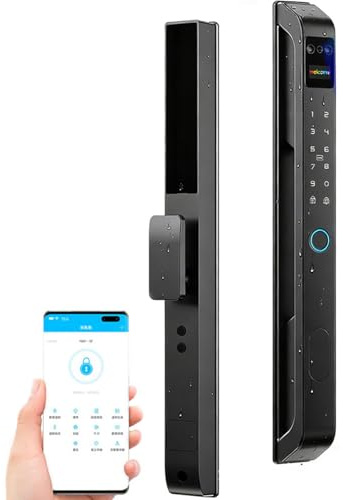 WhFKLca 3D Face Recognition Smart Door Lock, Tuya WiFi Door Locks, Facial Recognition + Fingerprint + Password +IC Card + NFC + Temporary Password + Key, with 3585 Lock Body