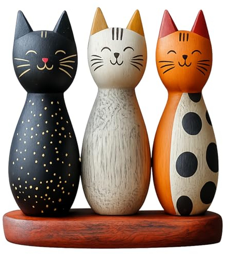 YQOPDEBD Katzen Deko, Katze Deko für Bücherregal, Baddeko Holz Katzenfigur, Handgeschnitzte Holzskulptur für Heimdekoration
