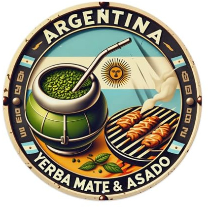 Cartel de metal con la bandera de Argentina Yerba Mate Asado, cartel de metal vintage para el hogar, hombre, cueva, bar, cafetería, cocina, lavandería, decoración de pared, regalo, 8 x 8 pulgadas