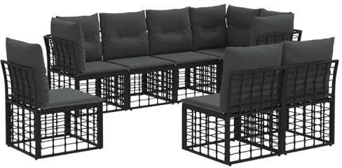 vidaXL Outdoor-Sofagarnitur Schwarz Polyester, Bequeme Garten-Sofa-Garnitur, wetterfest, Relax-Set aus Polyrattan, für chillige Stunden draußen