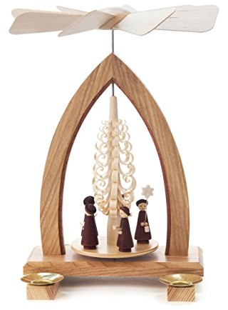 DREGENO Pyramide natur mit Kurrende, für Kerzen, von DREGENO SEIFFEN 25 cm – Original erzgebirgische Handarbeit
