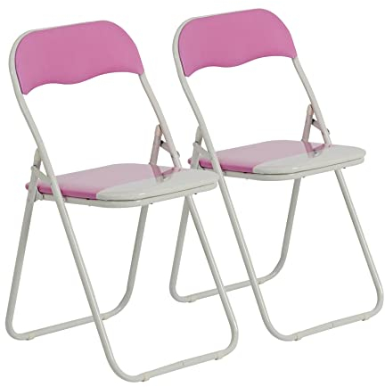 Harbour Housewares Chaises pliantes rembourrées colorées - Rose - Lot de 2 - Chaise de bureau pliable avec cadre en métal facile à ranger pour bureau, salle à manger, cuisine