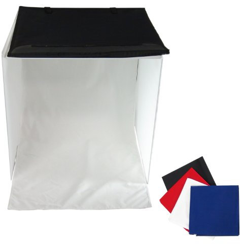 DynaSun PB04 40cm Kit Cubo Professionale Tenda Luce Softbox Diffusore da Tavolo con 4x Fondali Bianco Nero Blu Rosso per Studio Foto Video