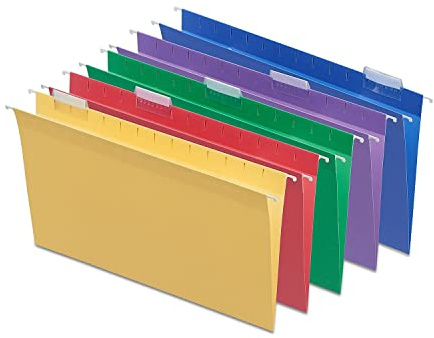 Staples Heavy Duty Hanging File Folders - Legal Size, 1/5-Cut Tabs, Assorted Colors, Tear-Resistant, 25/Box
