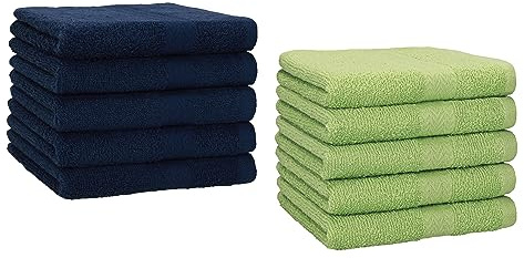 Betz 10 Stück Gästehandtücher Premium 100% Baumwolle Gästetuch-Set 30x50 cm Farbe dunkelblau und apfelgrün